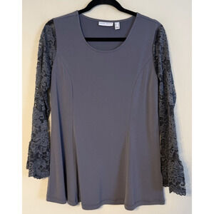 Susan Graver Womens Small Liquid Knit Lace Sleeve Scoop Neck Top Capsule A369122